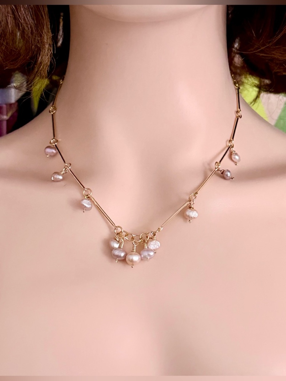 Bar-Link Freshwater Pearl Charm Necklace